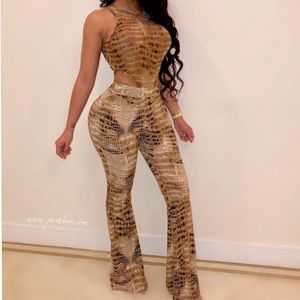 Snake print 2 piece bodysuit and pant set